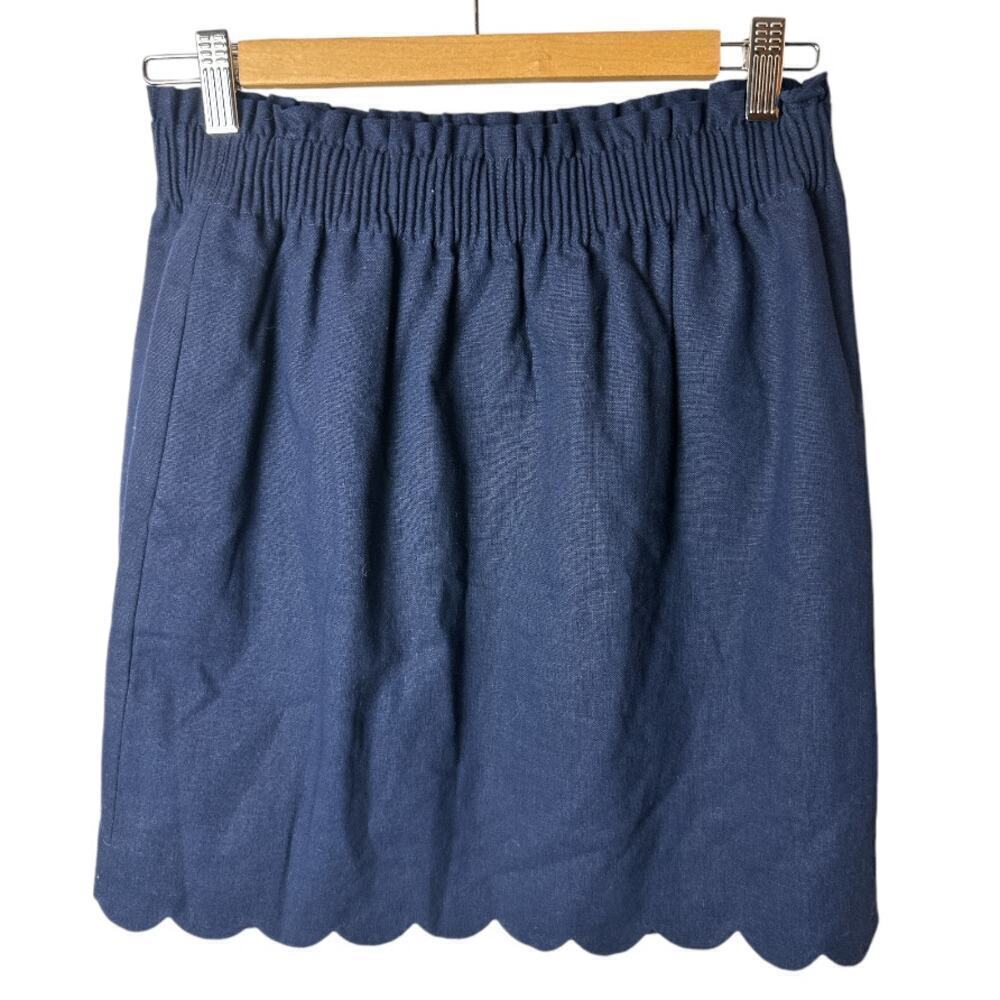 J. Crew Navy Linen Cotton Blend PaperBag Scalloped Edge Skirt Women's Size 4 NWT